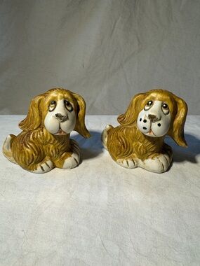 Vintage hand-painted ceramic dog salt and pepper shakers